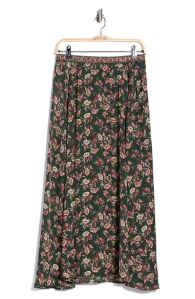 Max Studio Satin Midi Skirt In Green Painted Magnolia