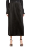 Max Studio Satin Pleated Midi Skirt In Black