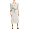 Max Studio Satin Puff Sleeve Midi Dress In Ecr/kki/blk Shdw Dts