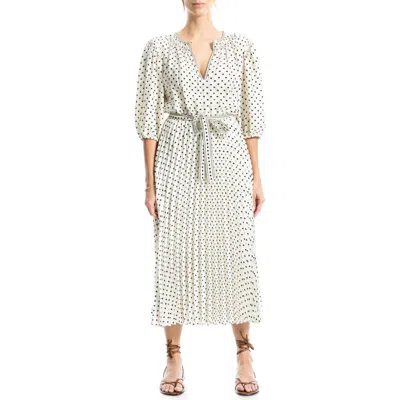 Max Studio Satin Puff Sleeve Midi Dress In Ecr/kki/blk Shdw Dts