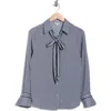 Max Studio Satin Tie Neck Button-up Shirt In Black