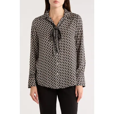 Max Studio Satin Tie Neck Button-up Shirt In Multi