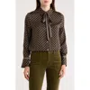 Max Studio Satin Tie Neck Button-up Shirt In Multi