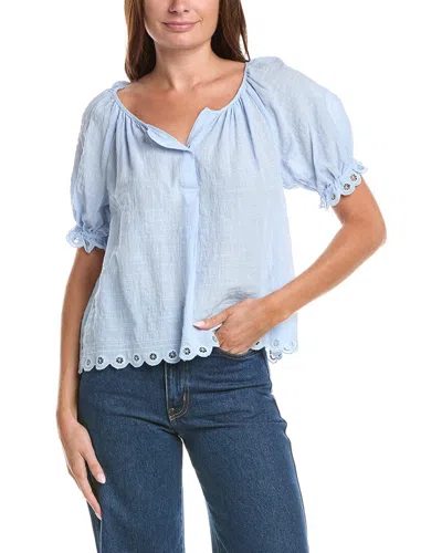 Max Studio Scallop Edge Bubble Sleeve Blouse In Blue