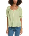 Max Studio Scallop Edge Bubble Sleeve Blouse In Green