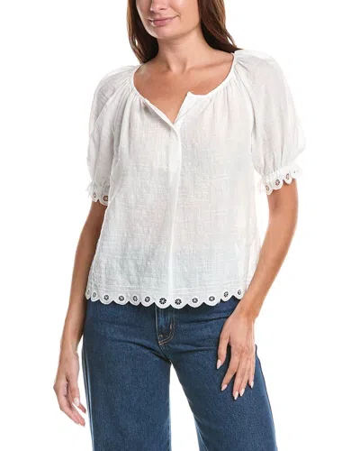 Max Studio Scallop Edge Bubble Sleeve Blouse In White