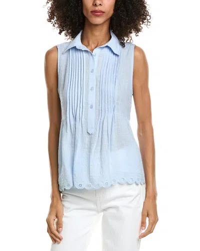 Max Studio Scallop Edge Half Placket Blouse In Blue