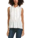 Max Studio Sleeveless Button Front Eyelet Top In White