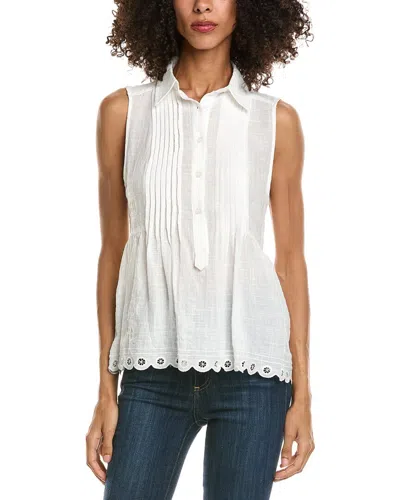 Max Studio Scallop Edge Half Placket Shirt In White