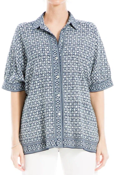 Max Studio Scarf Print Button-up Shirt In Blue