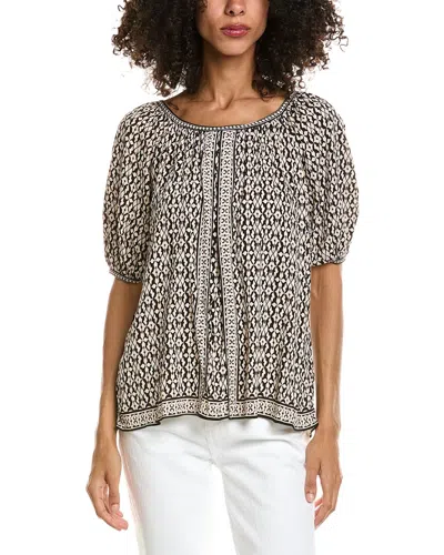 Max Studio Scoop Neck Puff Sleeve Blouse In Black/cream Ornate Elegance