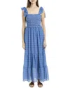 Max Studio Self Tie Smocked Bodice Maxi Dress In Blue