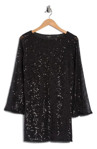 Max Studio Sequin Long Sleeve Minidress In Black