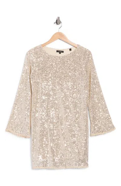 Max Studio Sequin Long Sleeve Minidress In Neutral