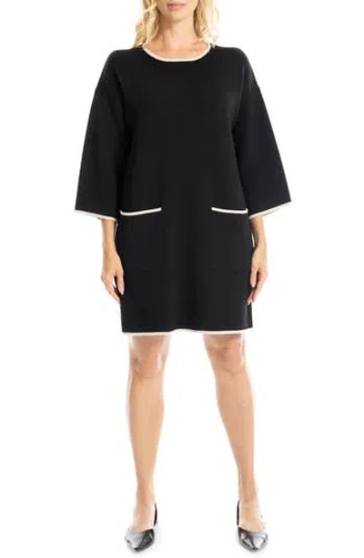 Max Studio Shift Sweater Dress In Black/ Bone