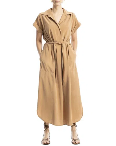 Max Studio Short Sleeve Maxi Shirtdress In Caramel