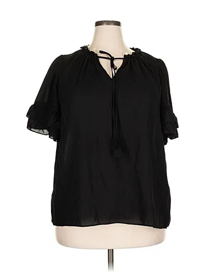 Pre-owned Max Studio Short Sleeve Blouse In Black