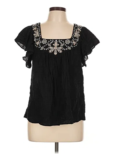 Pre-owned Max Studio Short Sleeve Blouse In Black