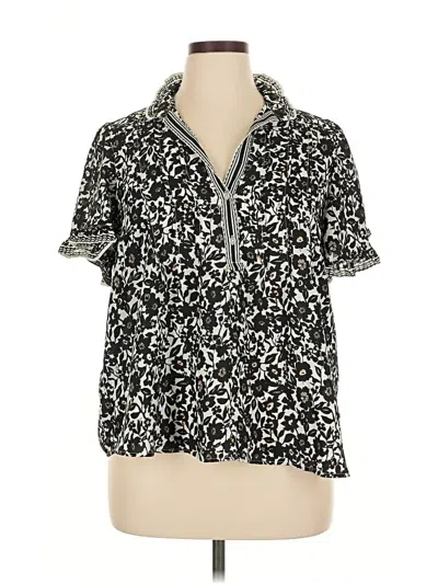 Pre-owned Max Studio Short Sleeve Blouse In Black