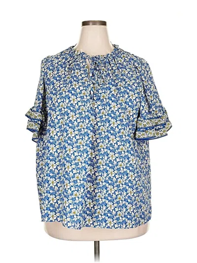 Pre-owned Max Studio Short Sleeve Blouse In Blue