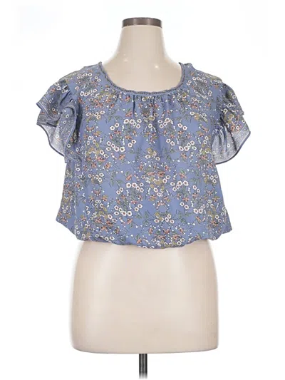 Pre-owned Max Studio Short Sleeve Blouse In Blue