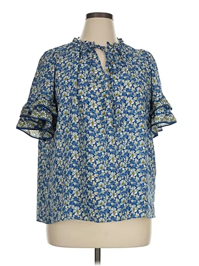 Pre-owned Max Studio Short Sleeve Blouse In Blue