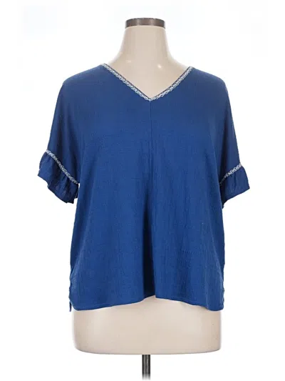 Pre-owned Max Studio Short Sleeve Blouse In Blue