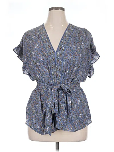 Pre-owned Max Studio Short Sleeve Blouse In Blue