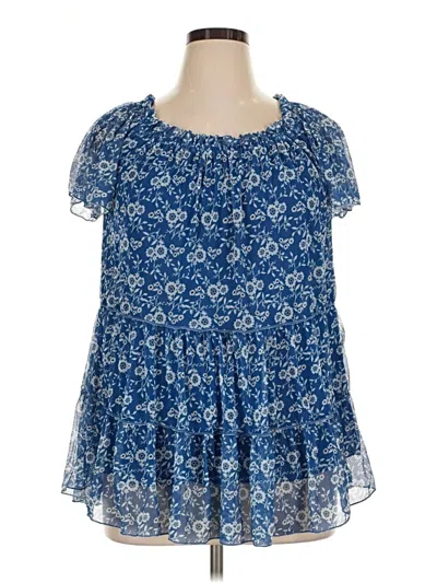 Pre-owned Max Studio Short Sleeve Blouse In Blue