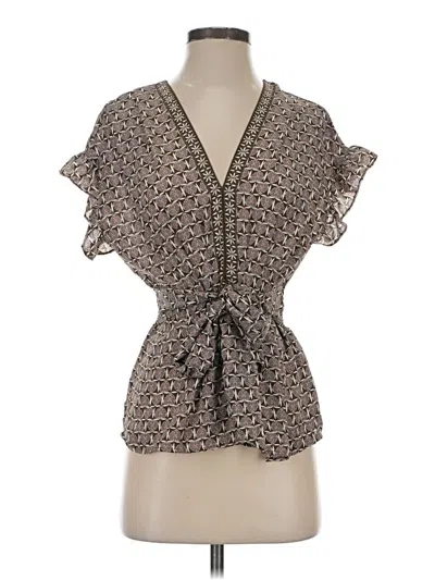 Pre-owned Max Studio Short Sleeve Blouse In Brown