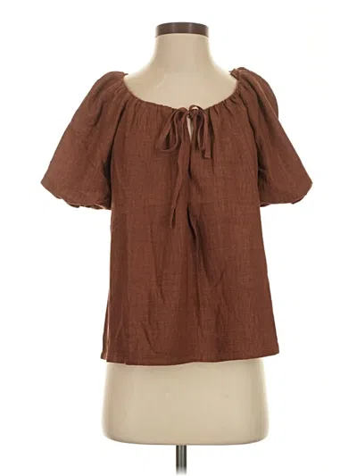 Max Studio Short Sleeve Blouse In Brown