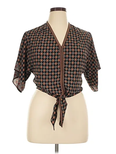 Pre-owned Max Studio Short Sleeve Blouse In Brown