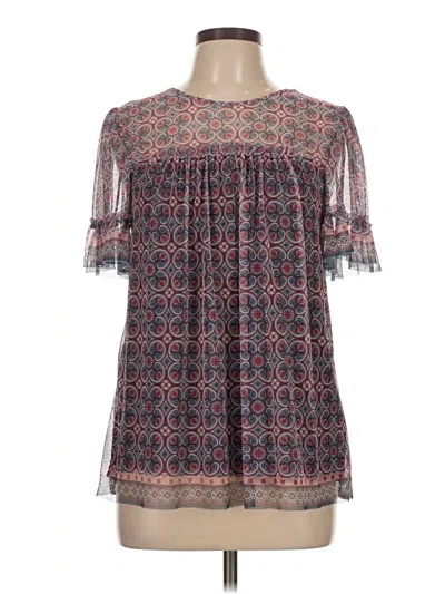 Pre-owned Max Studio Short Sleeve Blouse In Burgundy