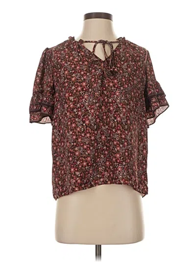 Pre-owned Max Studio Short Sleeve Blouse In Burgundy