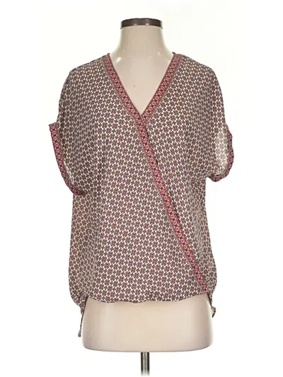 Pre-owned Max Studio Short Sleeve Blouse In Burgundy