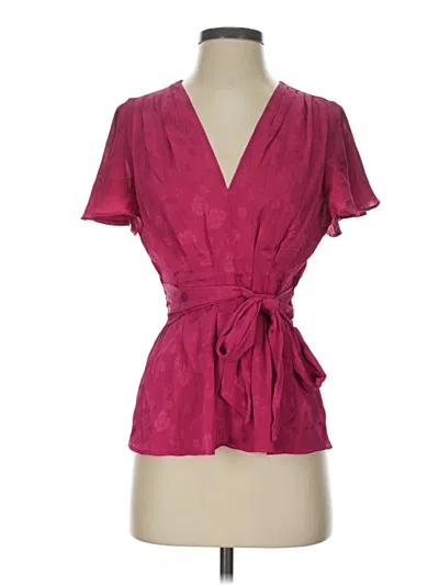 Pre-owned Max Studio Short Sleeve Blouse In Burgundy