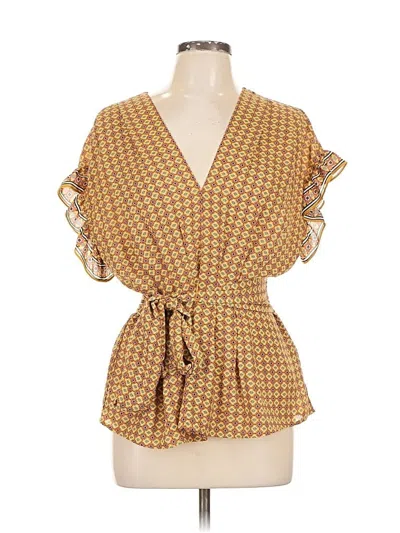 Pre-owned Max Studio Short Sleeve Blouse In Gold