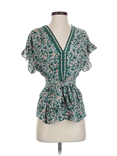 Pre-owned Max Studio Short Sleeve Blouse In Green