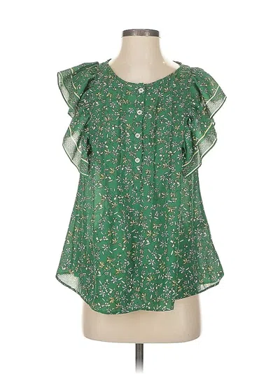 Pre-owned Max Studio Short Sleeve Blouse In Green