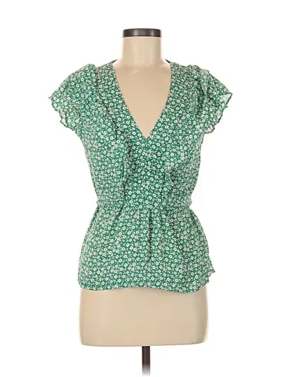 Pre-owned Max Studio Short Sleeve Blouse In Green