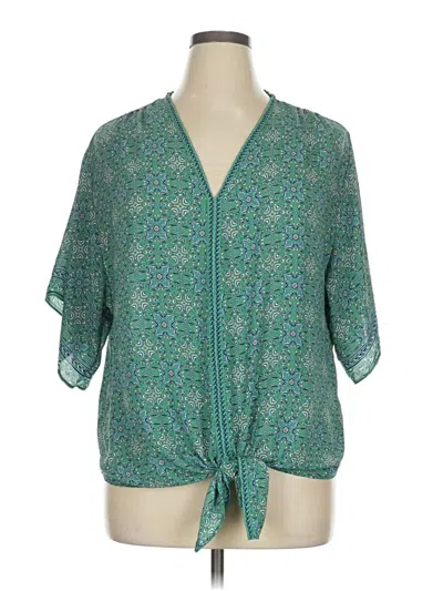 Pre-owned Max Studio Short Sleeve Blouse In Green