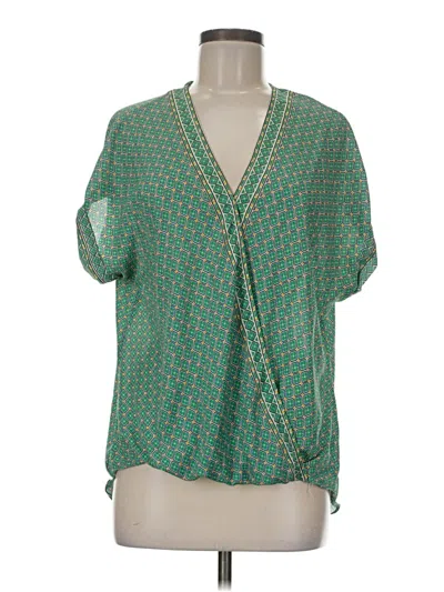 Pre-owned Max Studio Short Sleeve Blouse In Green