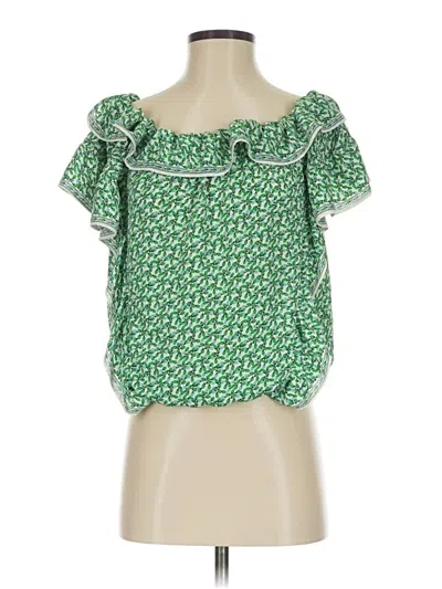 Pre-owned Max Studio Short Sleeve Blouse In Green