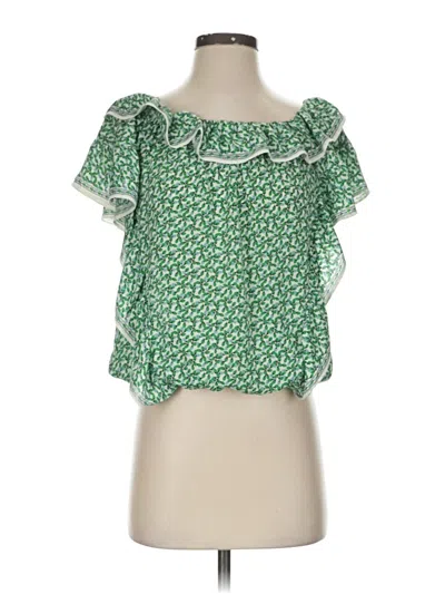Pre-owned Max Studio Short Sleeve Blouse In Green