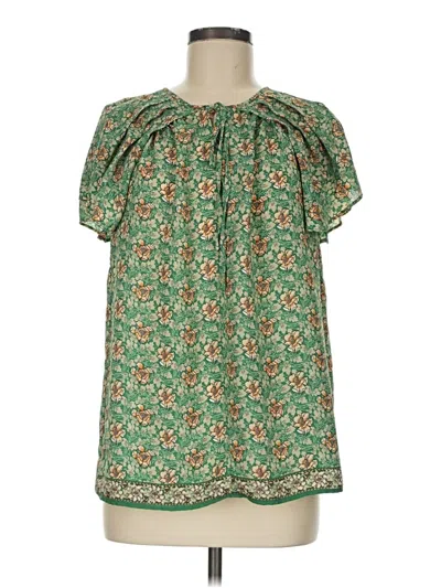 Pre-owned Max Studio Short Sleeve Blouse In Green