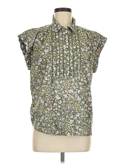 Pre-owned Max Studio Short Sleeve Blouse In Green