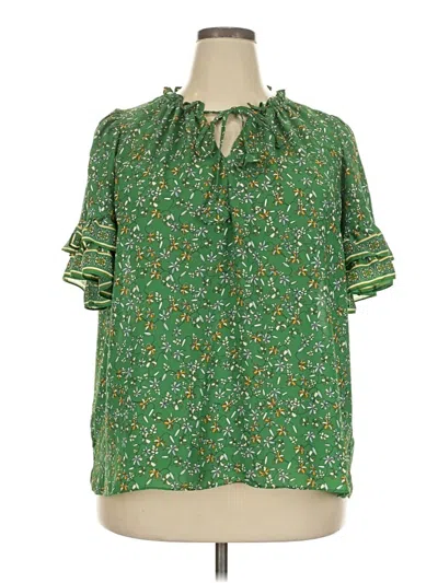 Pre-owned Max Studio Short Sleeve Blouse In Green