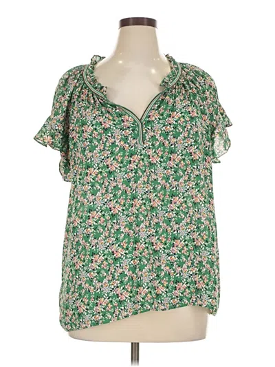 Pre-owned Max Studio Short Sleeve Blouse In Green