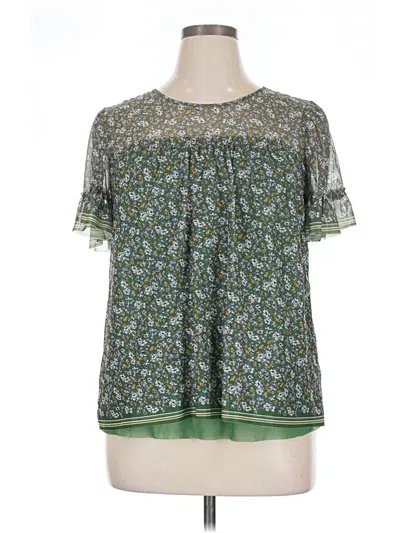 Pre-owned Max Studio Short Sleeve Blouse In Green
