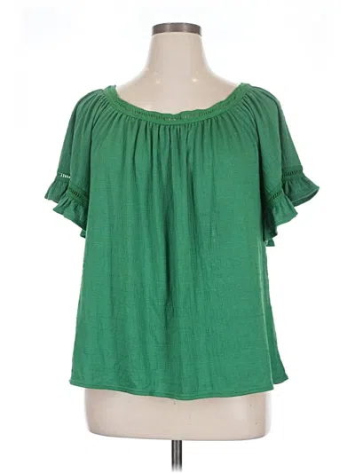 Pre-owned Max Studio Short Sleeve Blouse In Green